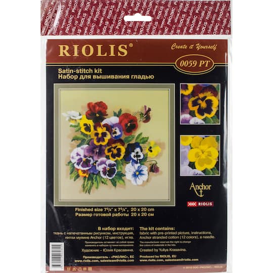 RIOLIS Pansies Stamped Satin Stitch Kit